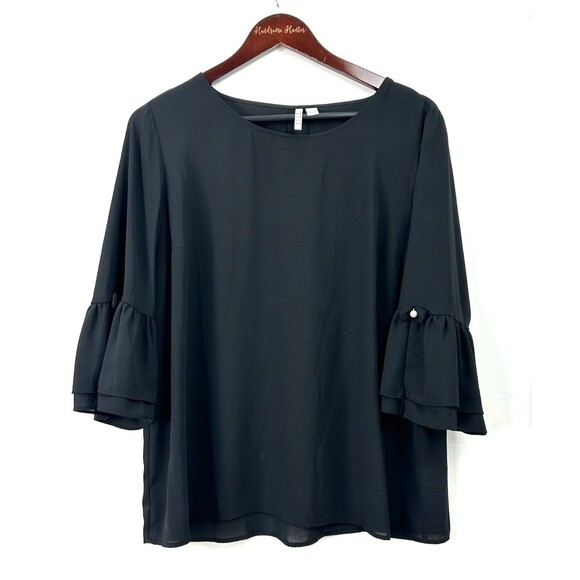 Elle Women Flared Tulip Pearl Sleeves Sz L Sheer Lightweight Flowy Blouse 1175T3 - Picture 1 of 10